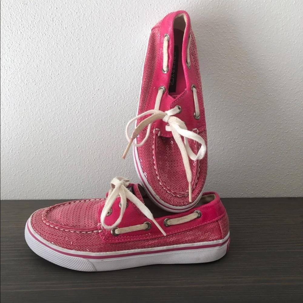 Girls Pink Sequined Sperrys